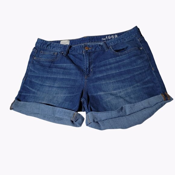 Gap Real Straight Jean Shorts Womens Size 33 Mid Rise Medium Wash Denim Cuffed - Picture 1 of 5